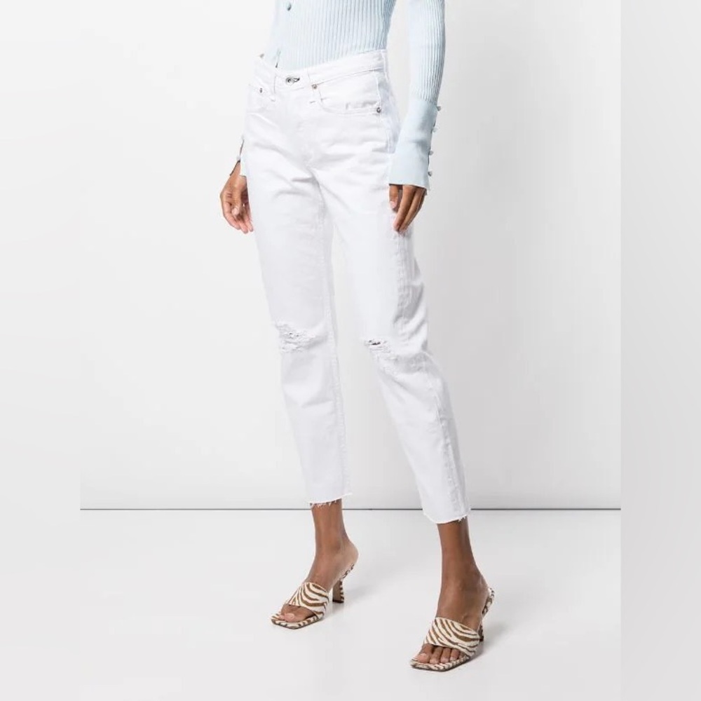 Rag & Bone Rosa Mid Rise Boyfriend Jeans Summer White Distressed Ankle sz 24 NWT